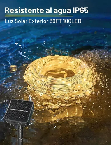 Vista 5 de KerKoor, luces de cuerda solar para exteriores, impermeables, 100 luces LED alimentadas por energía solar, luces de hadas para decoración