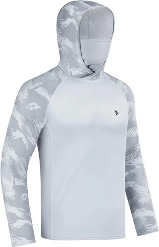 Vista 12 de Rodeel - Camisa de pesca para hombre con manga larga, UPF 50+, rendimiento de alto rendimiento para senderismo, con máscara, protección UV