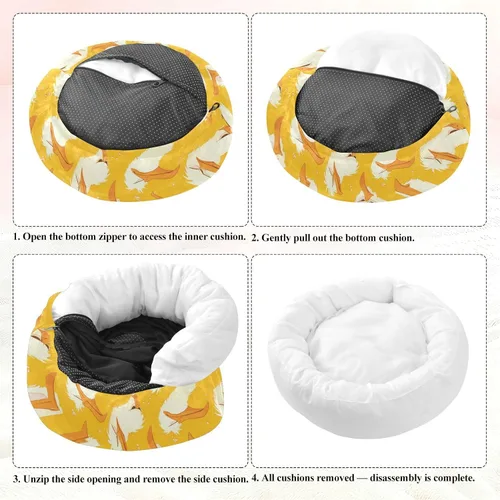Vista 7 de Wudan Pet Cat Beds Calming Anti Anxiety Fluffy Dog Pillow Bed for Extra Small Size Pets Supplies XS Cartoon Albatross Yellow