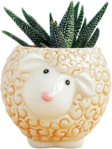 Vista 6 de DIYOMR Bonita maceta de cerámica de animales, maceta pequeña para suculentas, maceta con forma de dibujos animados para plantas pequeñas, cactus