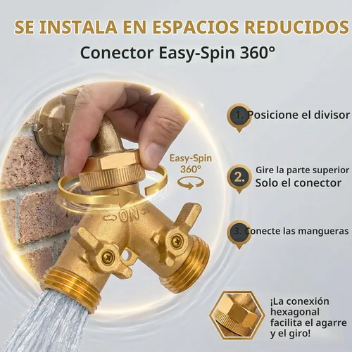 Vista 2 de Morvat - Conector de latón para manguera de jardín (2 vías)