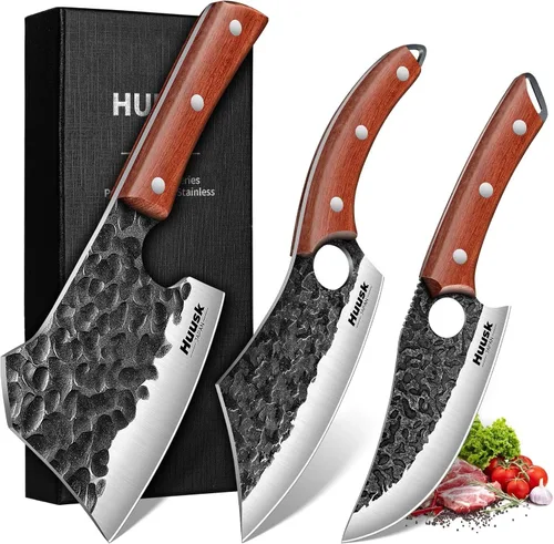 Vista 11 de Huusk - Juego de 3 cuchillos japoneses para cortar carne, juegos de cuchillos vikingos forjados a mano con cuchillo de carne, juegos de cuchillos