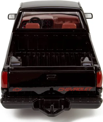 Vista 8 de All Star Toys 1992 Chevy C1500 454SS Pickup Truck a escala 1/24, modelo de coche fundido en metal negro con interior rojo Silverado 454 SS Motormax