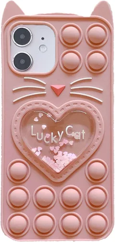 Vista 23 de Pop Case para iPhone 12/12 Pro, Funda de silicona con burbujas de gato negro afortunado de dibujos animados, brillo, estrellas, burbujas de arena