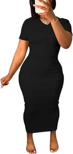 Vista 11 de Women's Casual Short Sleeve Dress T Shirt Bodycon Dresses V Neck Maxi Sundress Basic Party Club Dress