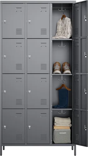 Vista 22 de SUPEER Taquillas metálicas de 9 puertas para empleados con 18 ganchos, taquillas de metal con tarjetero para escuela, garaje, oficina, gimnasio