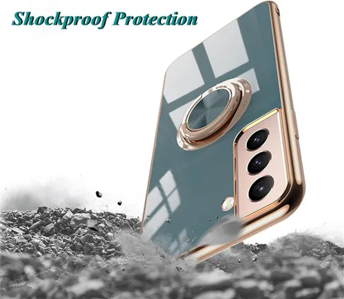 Vista 2 de EYZUTAK Caja magnética galvanizada del sostenedor del anillo para Samsung Galaxy S21 5G, 360 grados con la rotación del anillo del dedo del metal