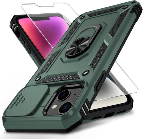 Vista 7 de Funda para iPhone 14 con cubierta para lente de cámara, protector de pantalla HD, protección contra caídas de grado militar de 10 pies, soporte