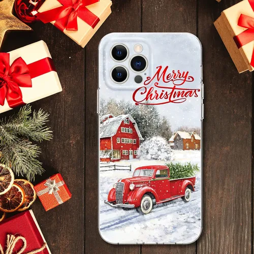 Vista 7 de Newseego Funda de Navidad para iPhone 12 Pro Max, serie a prueba de golpes, antiamarilla, policarbonato duro + TPU para mujeres y niñas, lindo coche