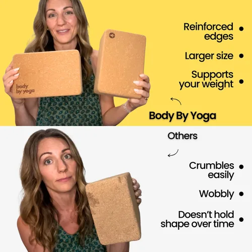 Vista 5 de Cork Yoga Blocks 2 Pack – High Density Non Slip with Select Cork Grain for Chip-Resistant Durability Extra Thick 4” for Support & Stability