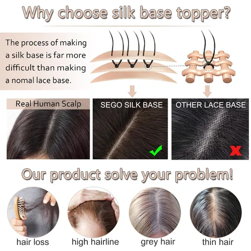 Vista 6 de Hair Toppers para mujer, cabello humano real, sin flequillo, 10 pulgadas, marrón claro