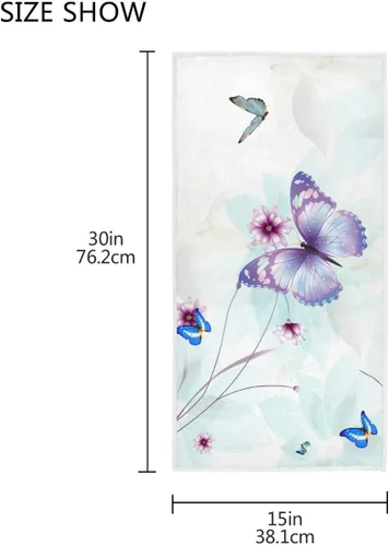 Vista 3 de Pfrewn Toallas de mano con mariposas 3D de 16 x 30 pulgadas en primavera y verano floral lila con flores abstractas, toalla de baño pequeña, toalla