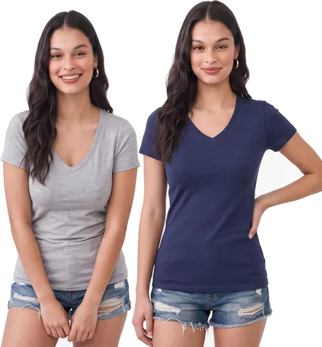 Vista 100 de Emmalise Camiseta de manga corta para mujer, cuello en V, tallas junior y plus