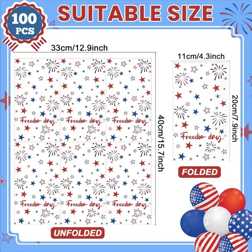 Vista 2 de gisgfim 100 piezas de servilletas de papel desechables con estrellas patrióticas para el 4 de julio, Día de la Independencia, servilletas