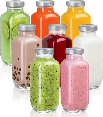 Vista 9 de umud Botellas de Jugo con Tapas, 16 Oz - Juego de 3 - Frascos de Vidrio Transparente con Tapas - Recipientes Vacíos Reutilizables para Bebidas