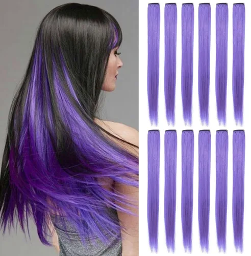 Vista 10 de 12 extensiones de cabello azul con clip en reflejos de 20