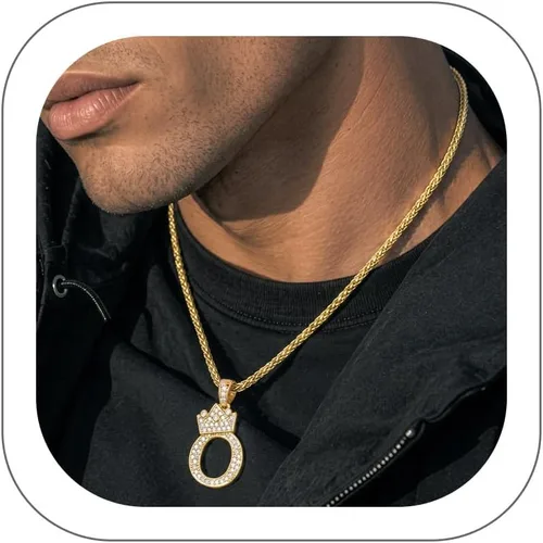 Vista 29 de Richsteel Collar con colgante de letra inicial A-Z para hombres y mujeres Initial A