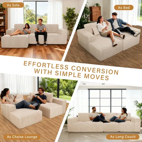 Vista 6 de Sofás deshuesados de 111 pulgadas para sala de estar, sofá de nube de 3 piezas, sofá modular modular profundo seccional, sofás comprimidos para sala