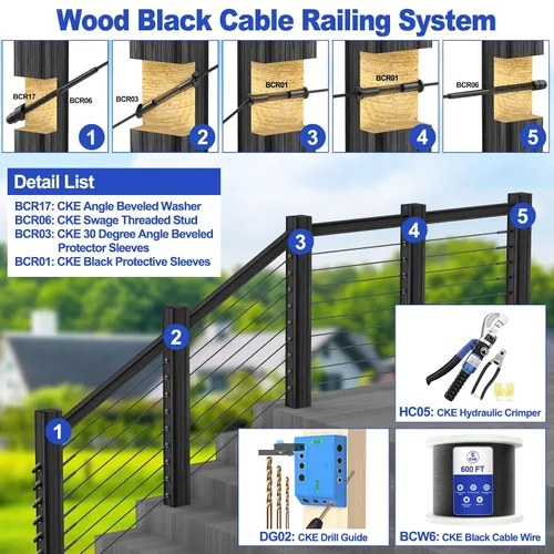 Vista 8 de CKE Paquete de 50 fundas protectoras de acero inoxidable negras T316 para sistema de barandilla de cubierta de cables de 1/8 pulgadas, funda