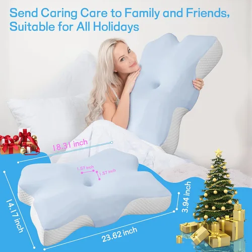 Vista 7 de Almohada cervical para dormir, almohadas para dormir de lado para adultos, almohada ergonómica de espuma viscoelástica con funda de almohada de seda