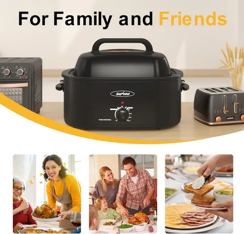 Vista 3 de Sunvivi Horno Asador Eléctrico de 22 Cuartos para Pavo con Tapa, Asadores Eléctricos con Bandeja Extraíble, Asador Grande, Tapa Visible