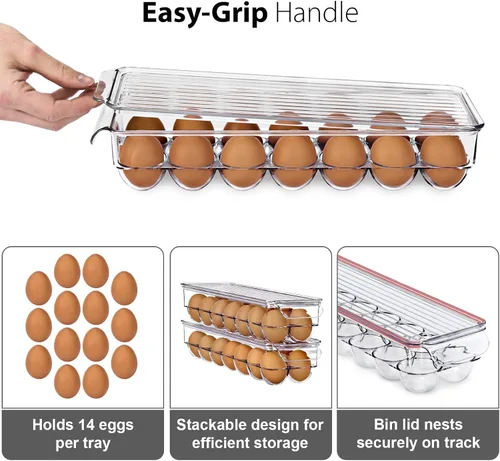 Vista 7 de Sorbus Organizador de latas de soda para refrigerador y soporte para huevos para refrigerador, 1 dispensador apilable para latas con capacidad