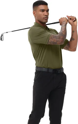 Vista 6 de MOHEEN Polo de manga corta para hombre, absorbe la humedad, secado rápido, con bolsillo 12138# Verde militar