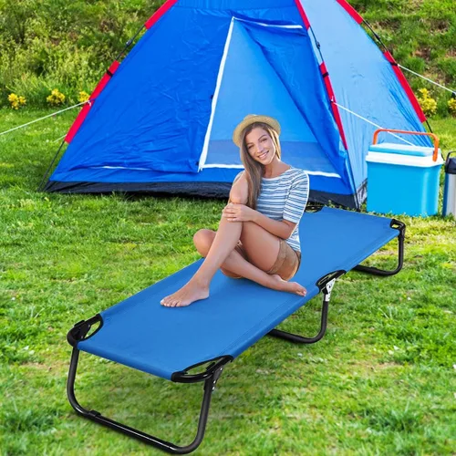 Vista 6 de Giantex Catre plegable de camping para adultos, cama portátil con tela Oxford 600D, marco resistente, capacidad de 350 libras, uso en 1 paso, silla