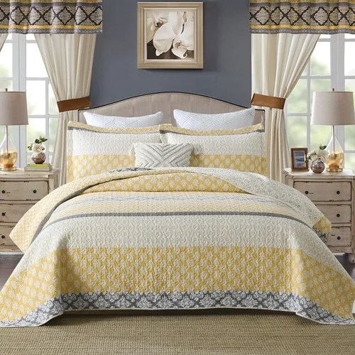 Vista 11 de DDUOXIN Edredón 100 % algodón, tamaño Queen, moderno, botánico, con 2 fundas de almohada, colcha con estampado floral a rayas, juego de ropa de cama