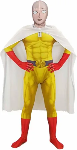 Vista 2 de Saitam - Disfraz de cosplay, overol para Halloween, carnaval, juego de rol para fanáticos mono + máscara B