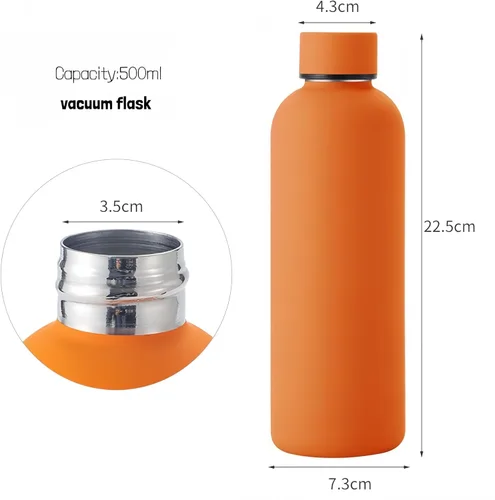 Vista 3 de Botella de agua deportiva de boca estrecha aislada de acero inoxidable de 17 onzas, frasco de vacío con forma de cola de doble pared
