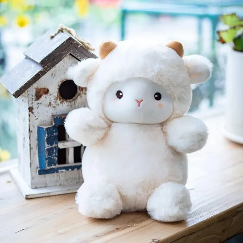 Vista 4 de Little Sheep - Peluche de cordero de peluche, regalo de cumpleaños para niños, 10 pulgadas (blanco)