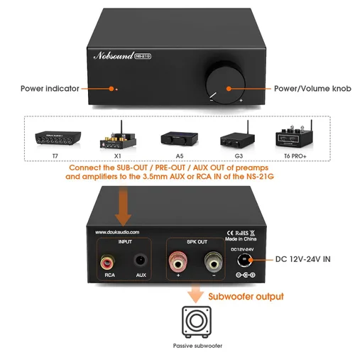 Vista 7 de Nobsound Mini amplificador de subwoofer mono: amplificador de alta fidelidad de 100 W con TPA3116 y filtro de paso bajo para cine en casa, agitador