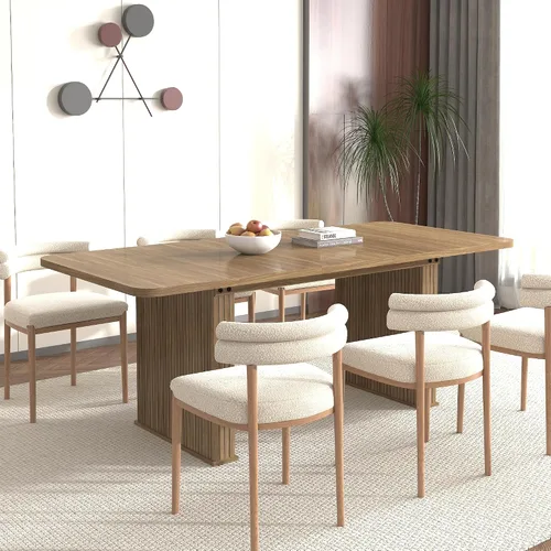 Vista 27 de WILLIAMSPACE Mesa de comedor extensible de madera de 106 pulgadas para 8 a 12, mesa de cocina rectangular rústica de campo, mesa de comedor grande