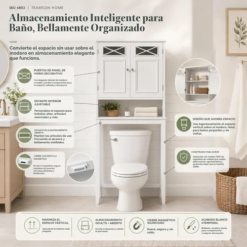 Vista 7 de Teamson Home Dawson - Armario Etagere de madera para baño de 2 puertas