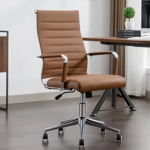 Vista 14 de Silla de escritorio de oficina de cuero, sillas de sala de conferencias con ruedas, silla ejecutiva moderna de respaldo alto, ergonómica, giratoria