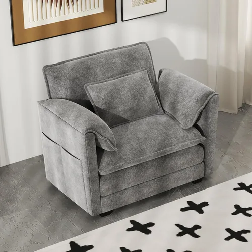 Vista 19 de Real Relax 145'' Sofá seccional modular, sofá convertible de 4 plazas con chenilla, 8 almohadas y 2 reposabrazos para sala de estar, oficina