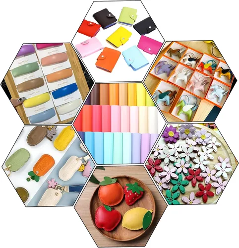 Vista 5 de CDY Sábanas de piel sintética lisa: 30 unidades/juego de 8.2 x 6 pulgadas, hojas de tela de cuero de colores pastel adecuadas para hacer lazos