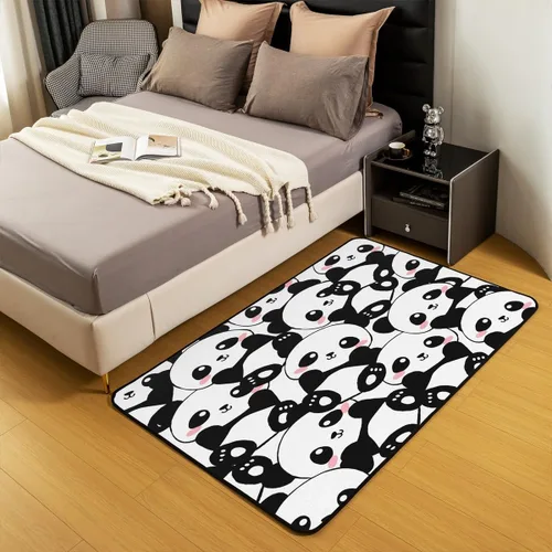 Vista 5 de Erosebridal Alfombra Kawaii de 5 x 7 pies para niños, decoración de dormitorio de adolescentes; alfombra de panda blanco y negro; alfombra de área