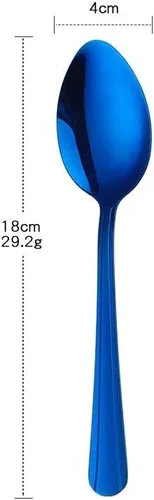 Vista 3 de MINGYU Juego de 12 cucharas de acero inoxidable, elegantes cucharas de sopa azules, cucharas de mesa de 7 pulgadas, cucharas de titanio