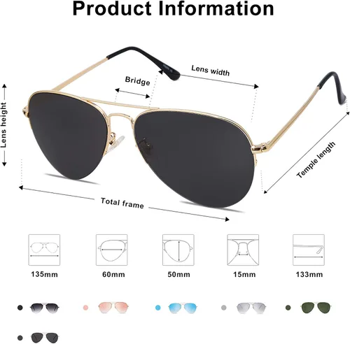 Vista 6 de SOJOS Gafas de sol para hombre y mujer marco de metal clásico sin borde SJ1106