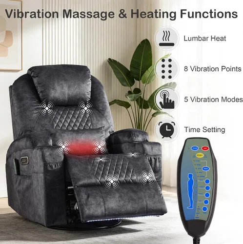 Vista 4 de Sillón reclinable giratorio de doble motor 240° (gris terciopelo, 2)