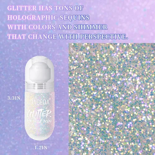 Vista 2 de DAGEDA Gel de purpurina corporal, purpurina facial enrollable para maquillaje de sirena, accesorios para festivales, rave, gel holográfico