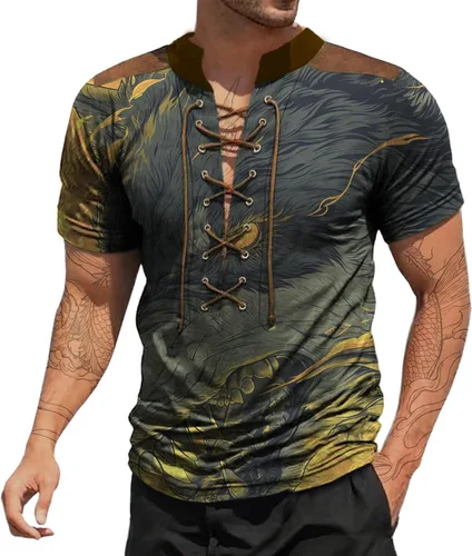 Vista 8 de Camisas de verano para hombres, básicas, de talla grande, para playa, suaves, sueltas, informales, para descansar, al aire libre, con cordón