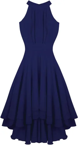 Vista 6 de YONGHS Vestido de dama de honor alto y bajo halter de las mujeres vestido corto de fiesta de baile vestido de regreso a