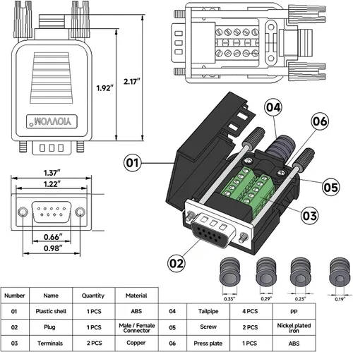 Vista 3 de DB9 Breakout Connector, macho hembra 9 pines RS232 conectores, sin soldadura D-SUB RS485 Serial Adaptador Placa del módulo con terminales