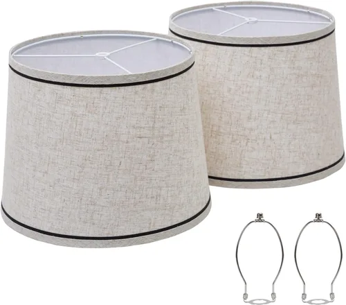 Vista 13 de Juego de 2 pantallas para lámpara de mesa y de pie, pantallas con diseño de flores, 12.7" superior x 12.7" inferior x 10" de alto, lino natural