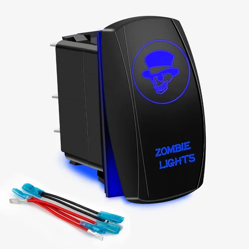 Vista 11 de Interruptor basculante de condensador de flujo impermeable de 5 pines, SPST, encendido/apagado, dos luces LED retroiluminadas azules 20A 12V
