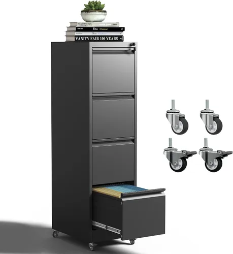 Vista 9 de Archivador móvil de 2 cajones, archivador de metal debajo del escritorio con cerradura y ruedas, archivador rodante para oficina en casa