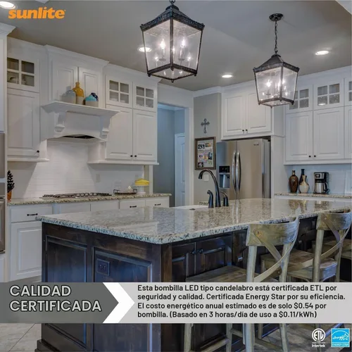 Vista 4 de Sunlite Bombilla LED B11 con punta de torpedo esmerilada, 4.5 vatios (equivalente a 40 W) 300 lúmenes, base de candelabro E12, regulable 5000K luz